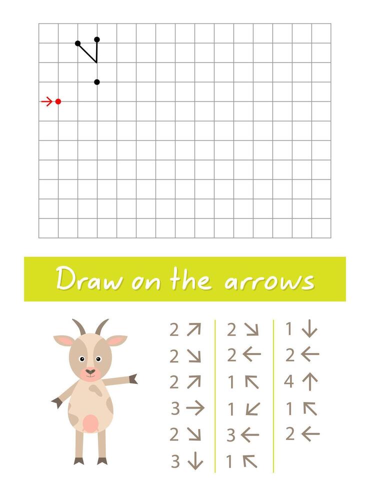 Draw a snail on the arrows. Worksheet for children. vector