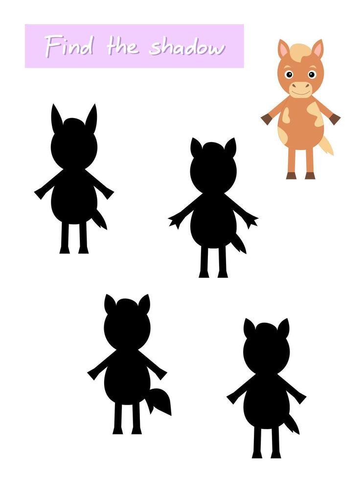 Find the shadow of the horse. Educational game for attention. vector