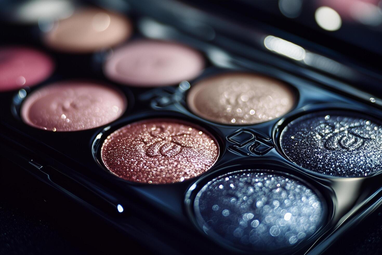 Macro Shot of Eyeshadow Palette with Shimmering Textures photo