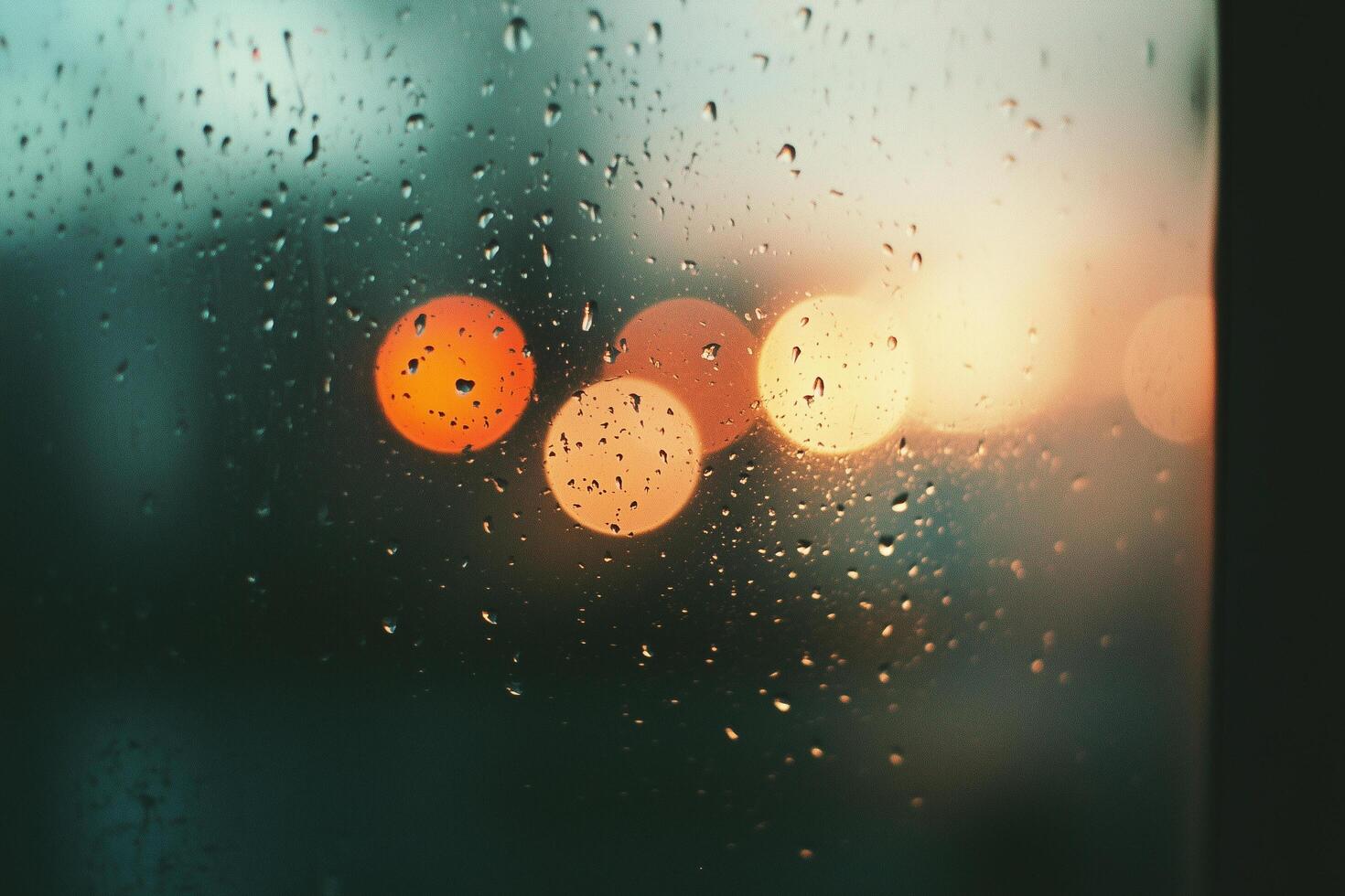 Raindrops on a Window with Soft Bokeh City Lights at Night photo