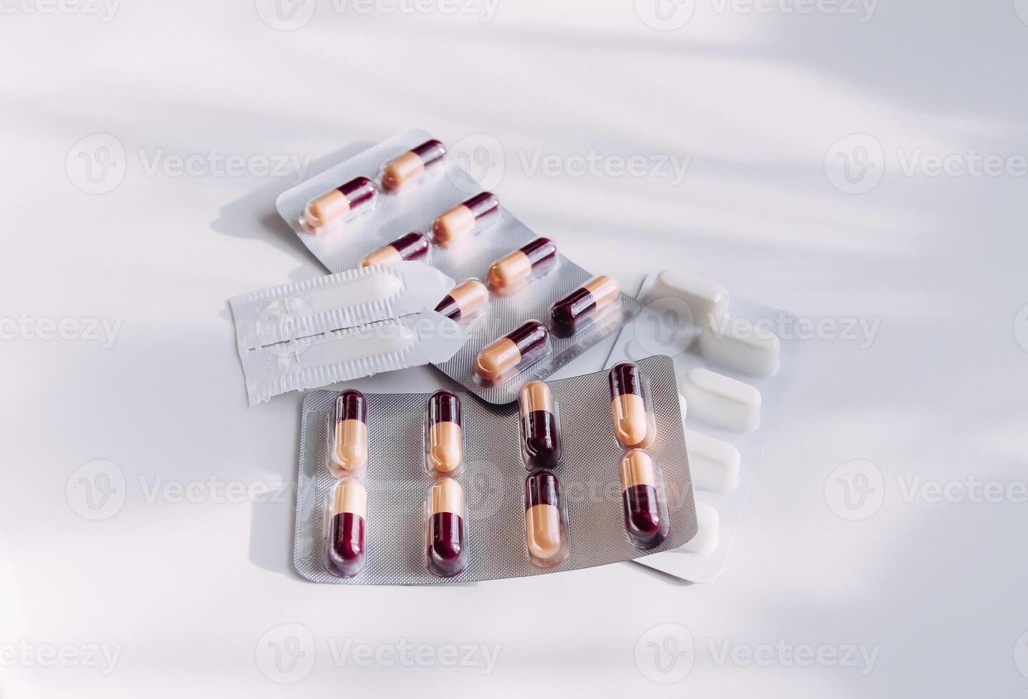 Pills on light background photo