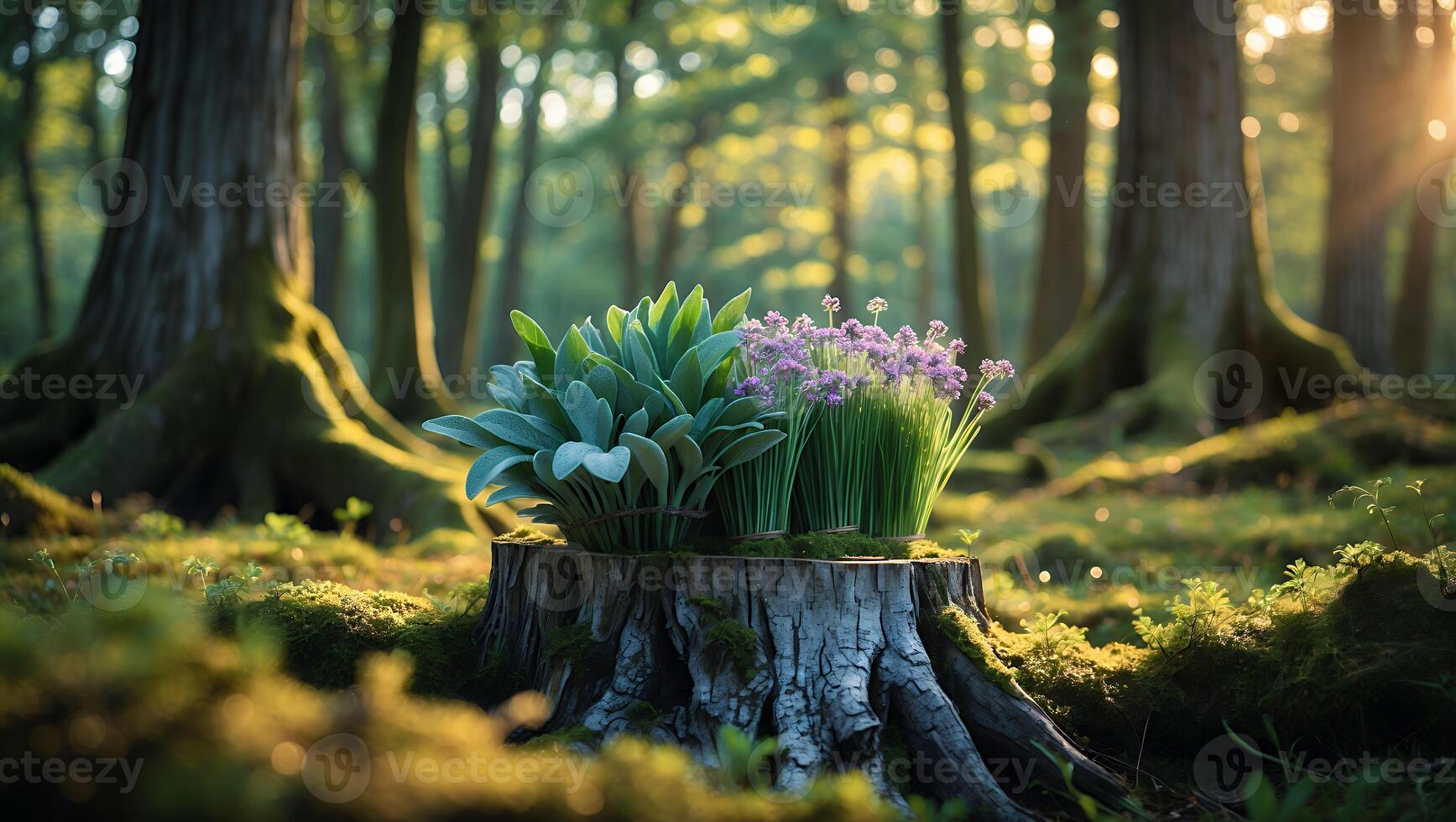 Plants Growing on a Tree Stump in the Enchanted Forest photo