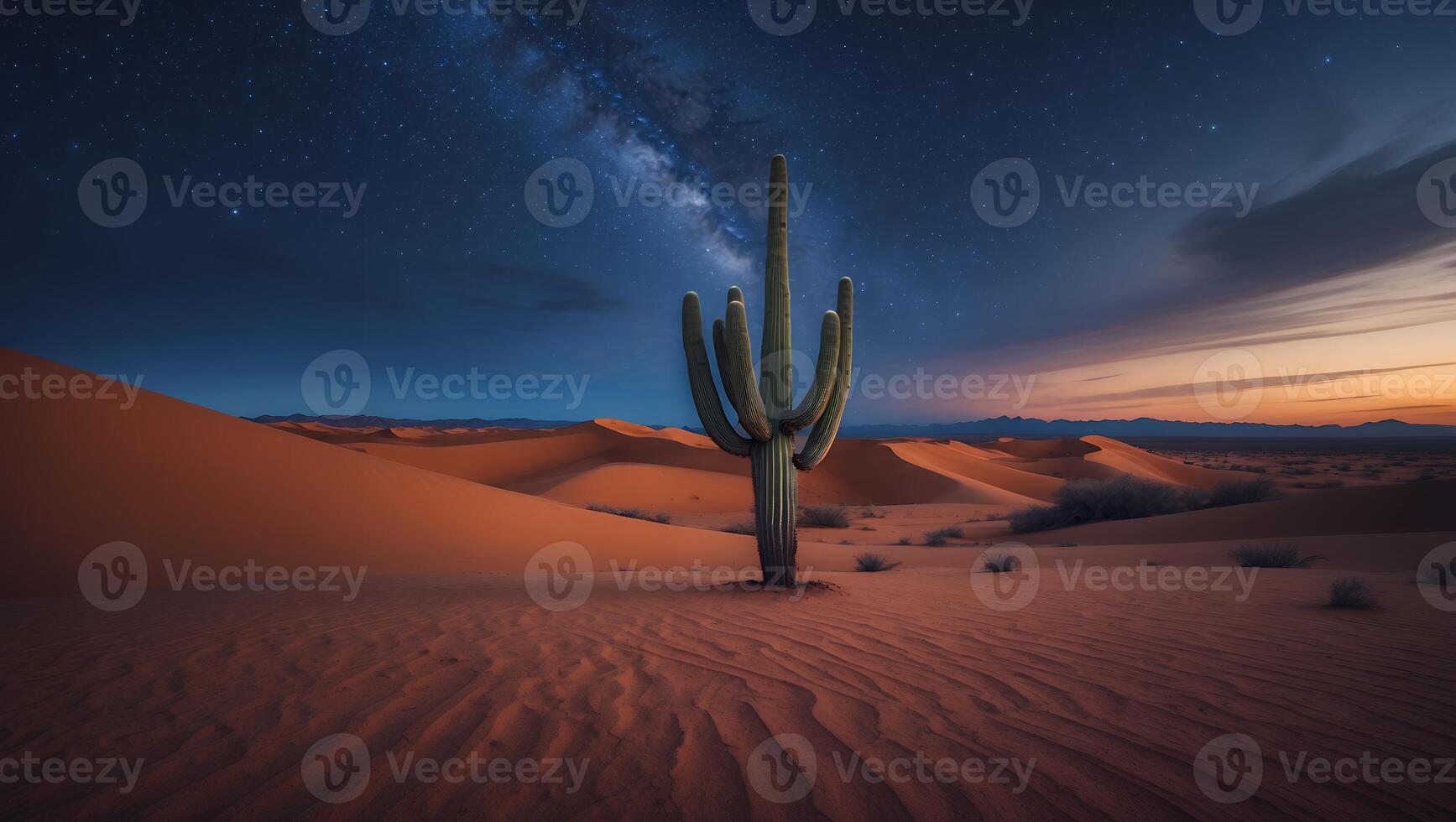 Cactus Standing Tall in the Desert at Night Under Milky Way photo