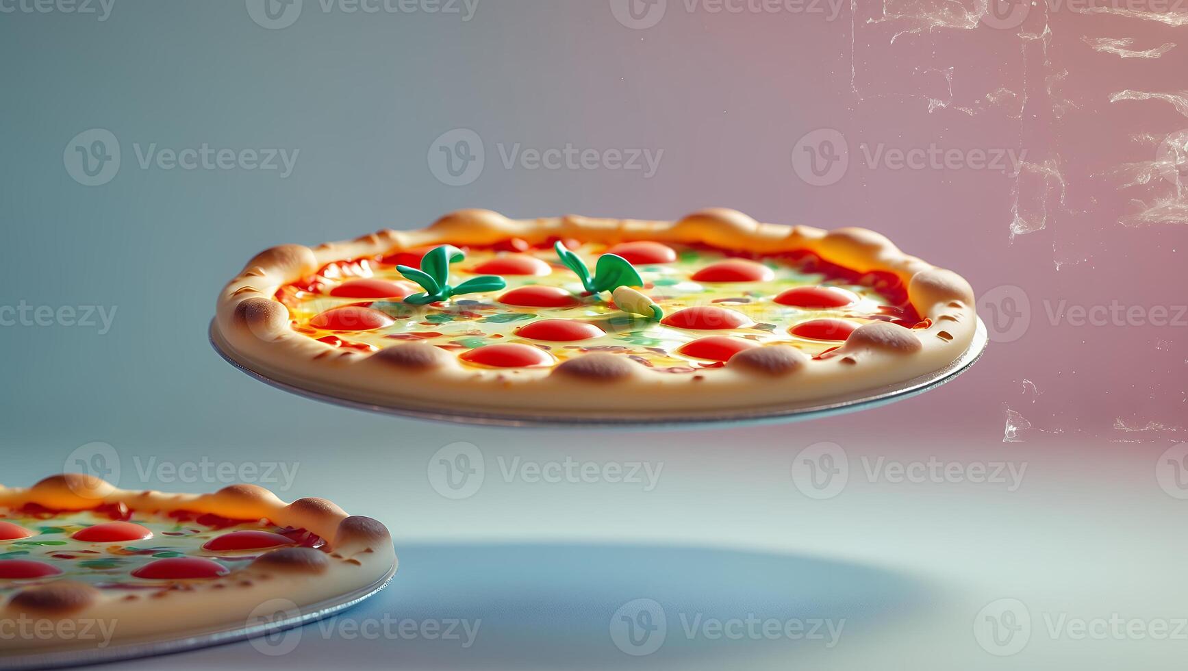 Floating Pizza Delight Appetizing Food Concept with Fresh Toppings photo