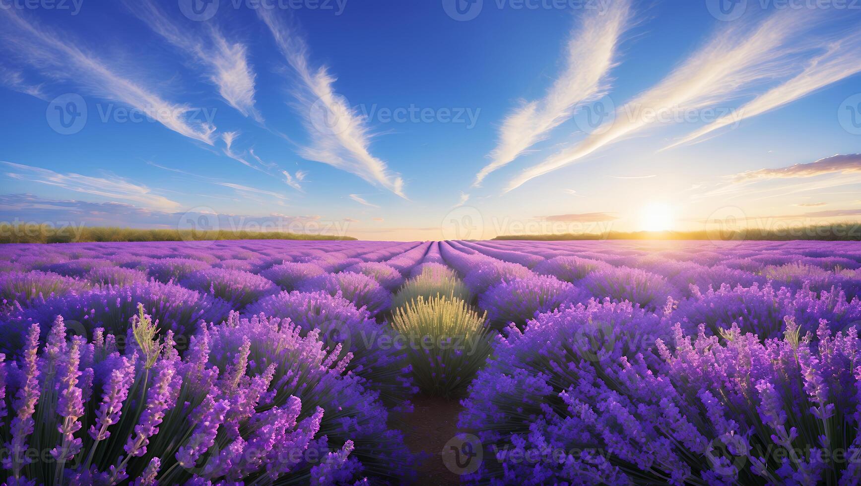 Lavender Field in Bloom at Sunset with Striking Cloud Formation photo