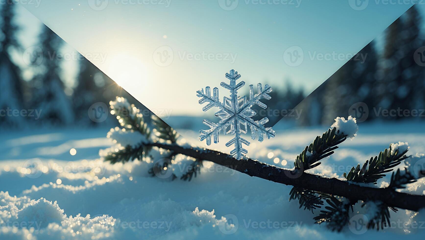 Snowflake Resting on Branch in Snowy Winter Landscape During Daytime photo