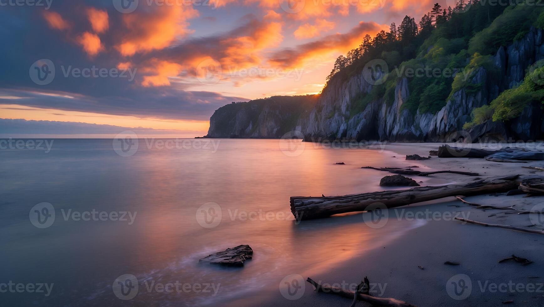 Seascape at Sunset Smooth Ocean Waves Lapping Sandy Shoreline photo
