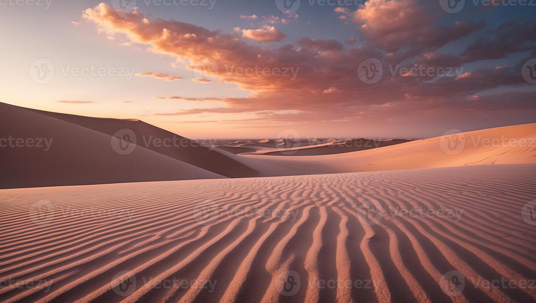 Sand Dune Landscape with Patterns at Sunset with Orange Sky photo