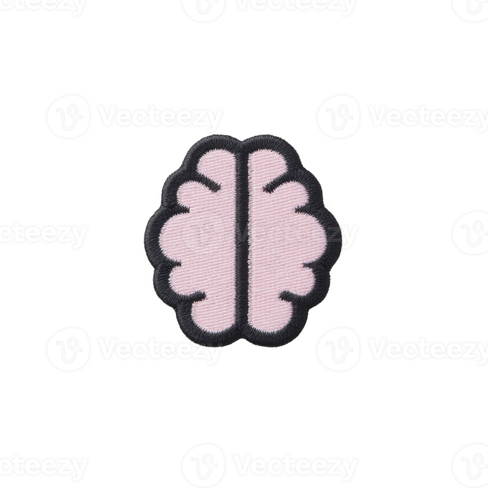 Pink brain patch with black outline, symbolizing creativity and intelligence, is isolated on transparency background. design is simple and cartoonish, making it suitable for various uses png