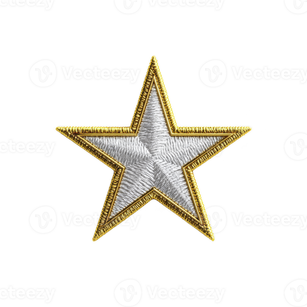 Silver star with gold border on transparency background, symbolizing achievement and excellence. metallic texture adds sense of prestige and honor png
