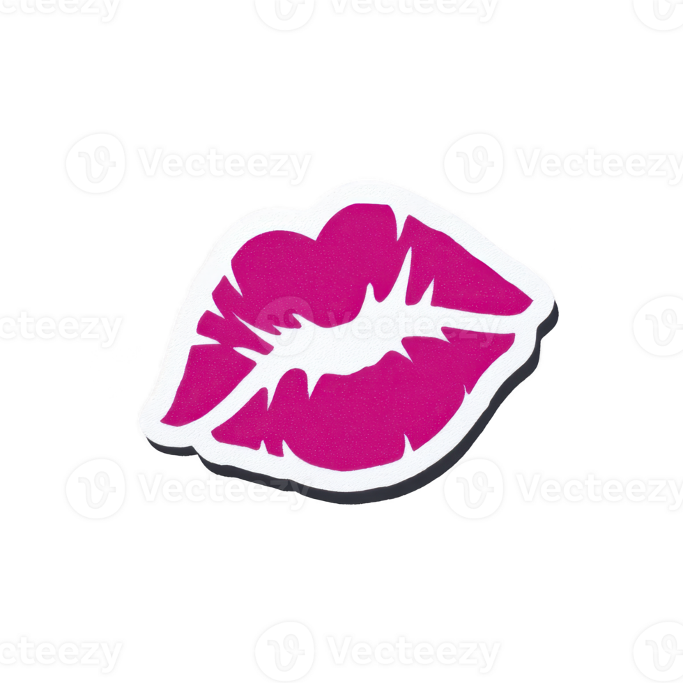 Vibrant pink lips sticker with bold outline, symbolizing playful and romantic expression. design is simple yet striking, perfect for adding touch of fun to any surface png
