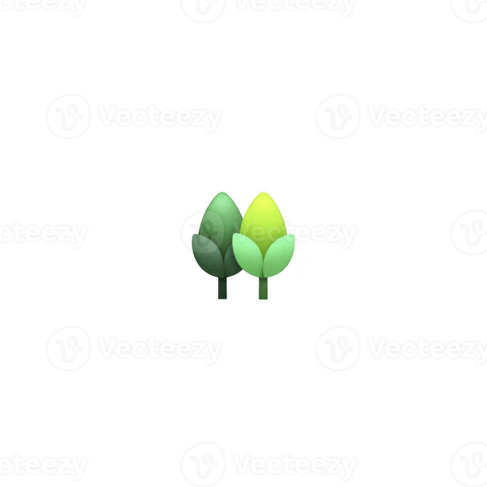 Two stylized green trees with simple leaves on transparency background, symbolizing nature and growth. design is minimalistic and modern, conveying eco friendly message png