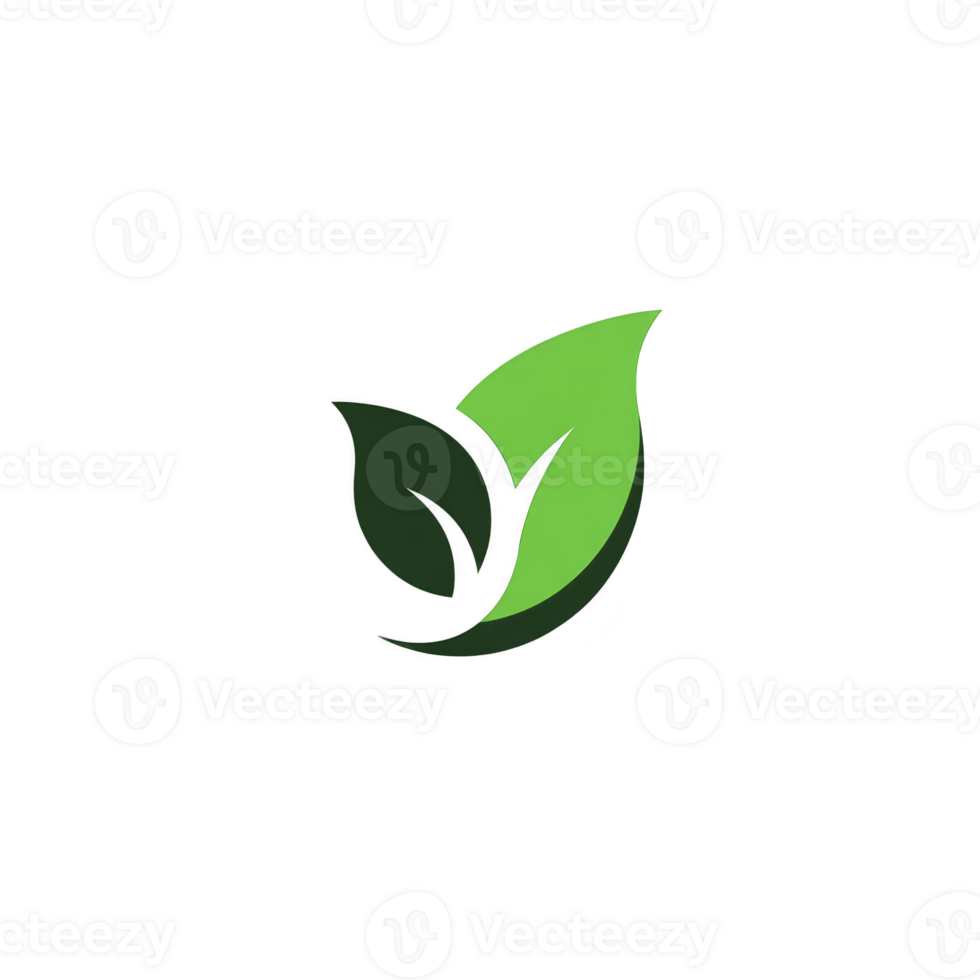 Simple, elegant logo features two overlapping green leaves, symbolizing nature and growth. design conveys sense of freshness and eco friendliness, ideal for environmental branding png