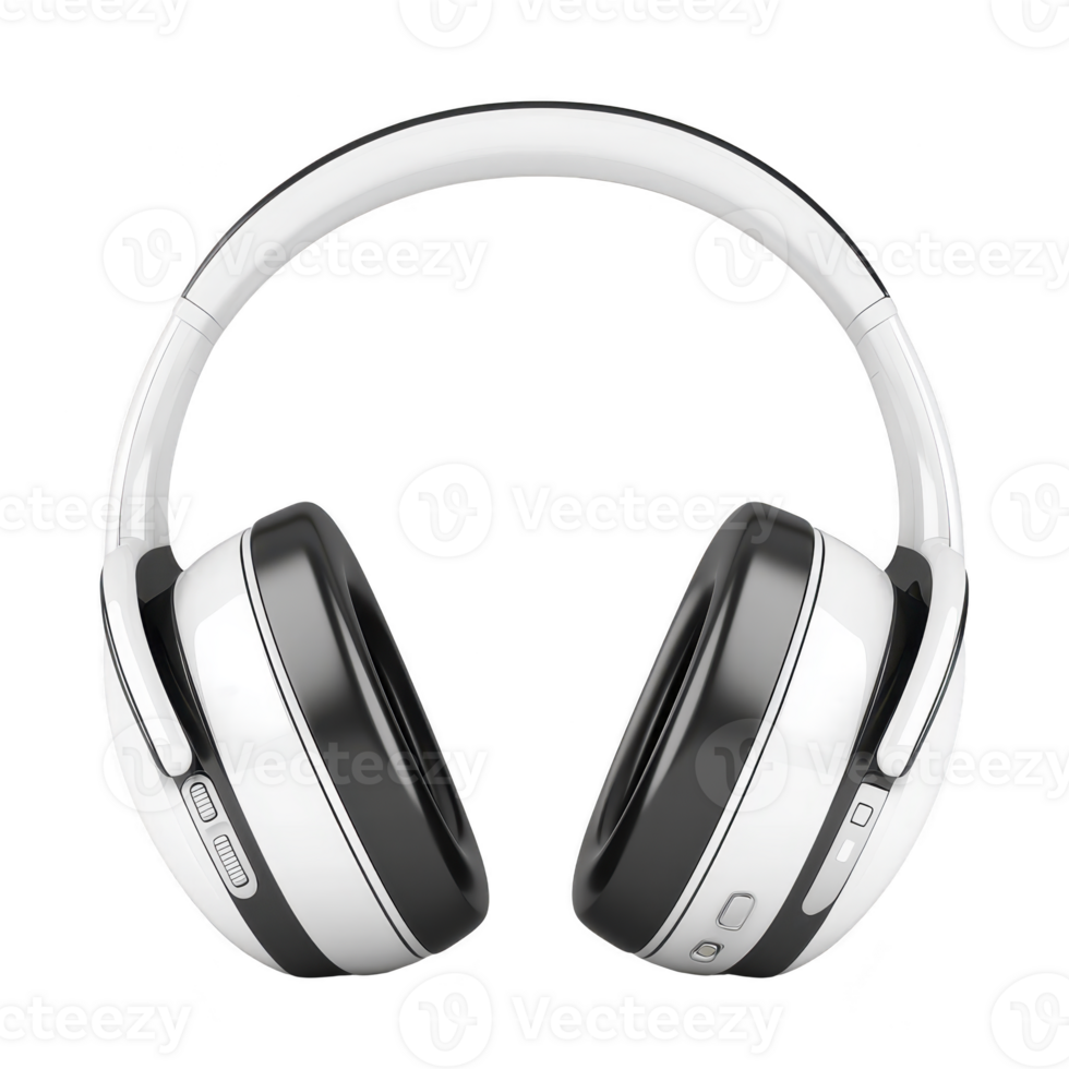 Sleek white and black wireless headphones with cushioned ear pads and adjustable headband, designed for comfort and high quality sound. Ideal for music lovers and gamers png