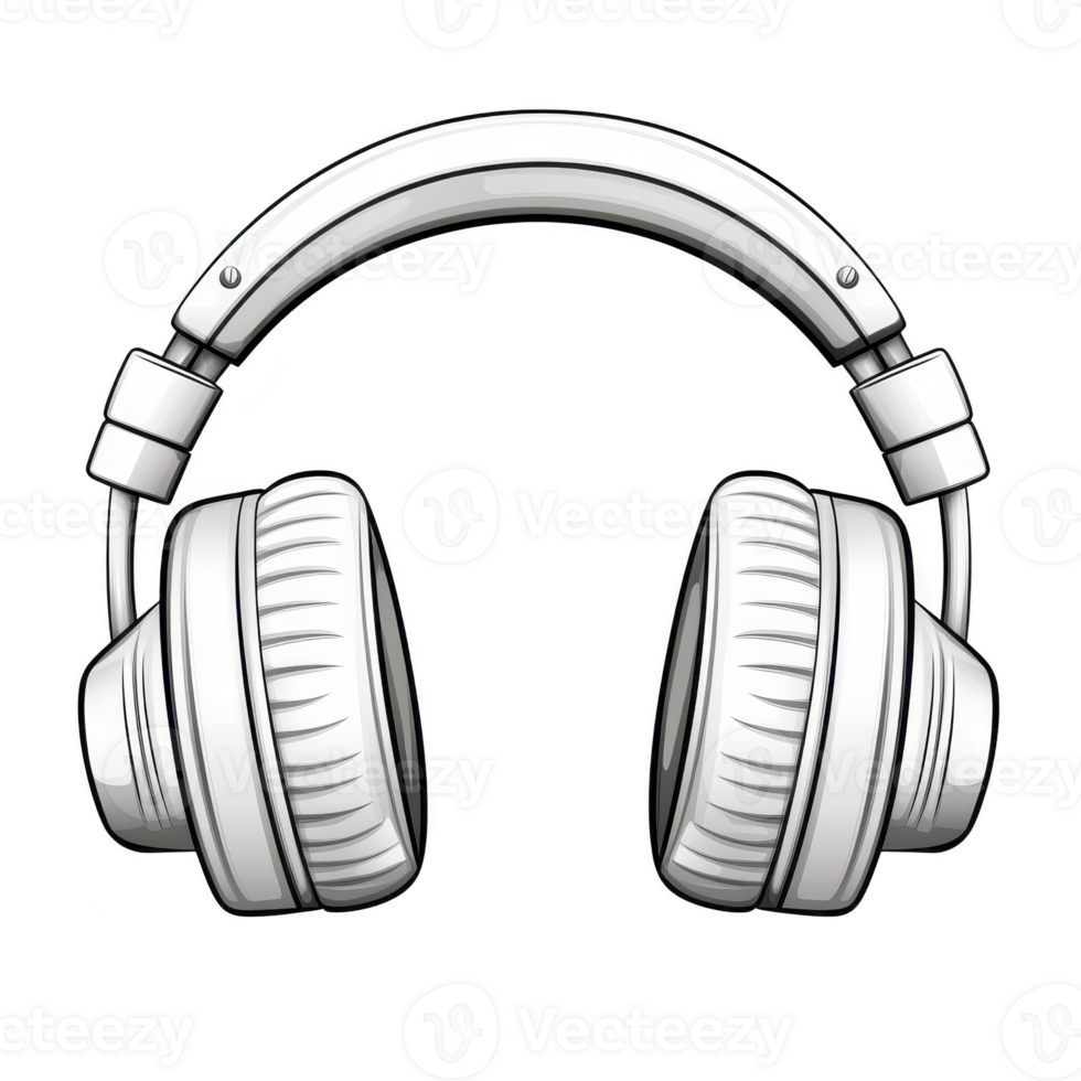 Pair of sleek white over ear headphones with cushioned ear pads and adjustable headband, designed for comfort and high quality sound png