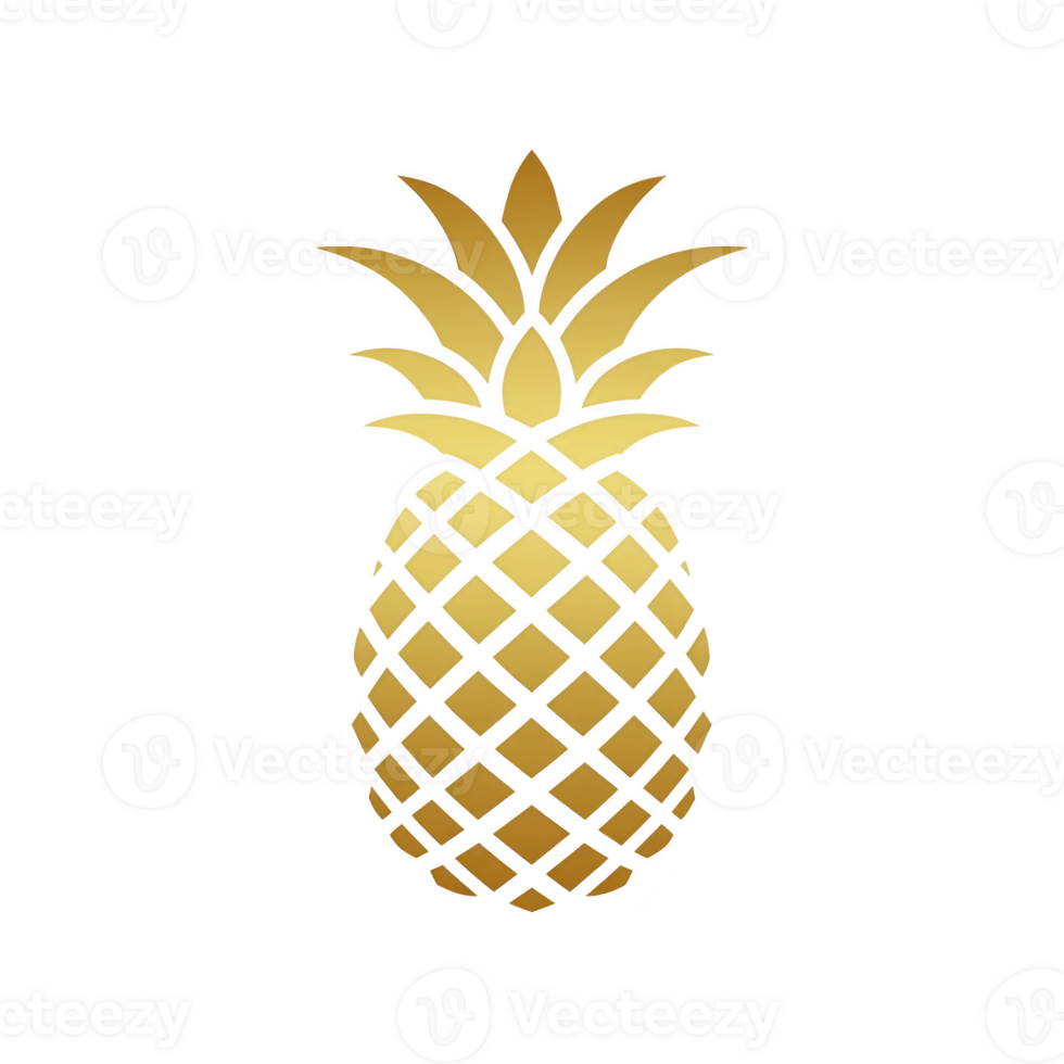 Golden pineapple silhouette with geometric pattern stands out against transparency background, symbolizing hospitality and tropical elegance. design is simple yet striking, evoking sense of luxury png
