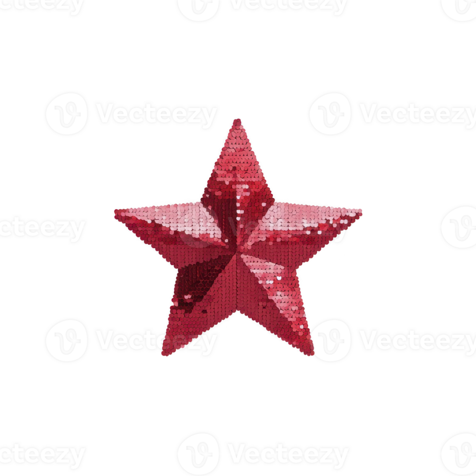 Shiny red sequin star with three dimensional appearance, perfect for festive decorations or crafts. vibrant color and sparkling texture add touch of glamour and celebration png