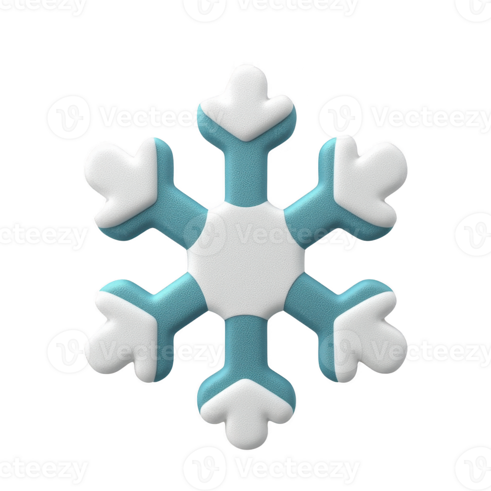 3D illustration of snowflake with blue and white color scheme, featuring symmetrical design and soft edges, evoking sense of winter and cold png