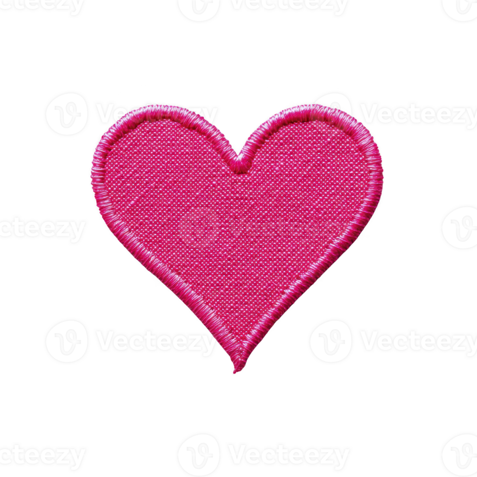 Vibrant pink heart shaped fabric patch with textured surface and embroidered edges, perfect for adding touch of love to clothing or accessories png