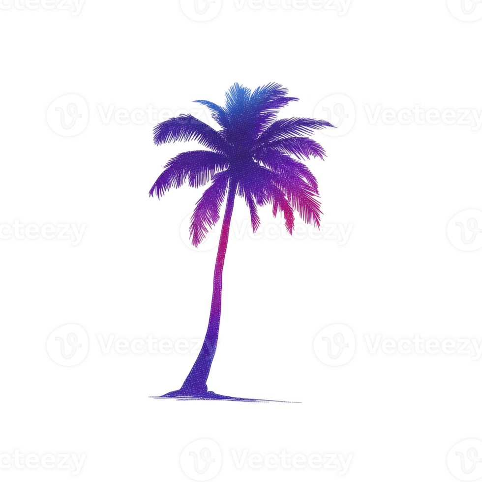 Vibrant, colorful palm tree illustration with gradient of blue, purple, and pink hues creates tropical and artistic vibe. design is simple yet striking, evoking sense of relaxation and creativity png