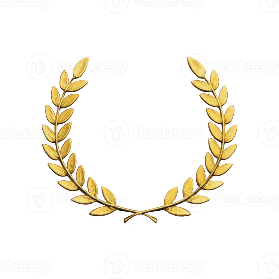 Golden laurel wreath symbolizing victory and achievement, often used in awards and ceremonies. elegant design features detailed leaves, creating sense of prestige and honor png