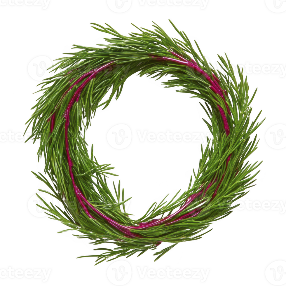 Vibrant green wreath with red accents, resembling pine needles, forms circular shape. design is festive and natural, suitable for holiday decorations or seasonal themes png