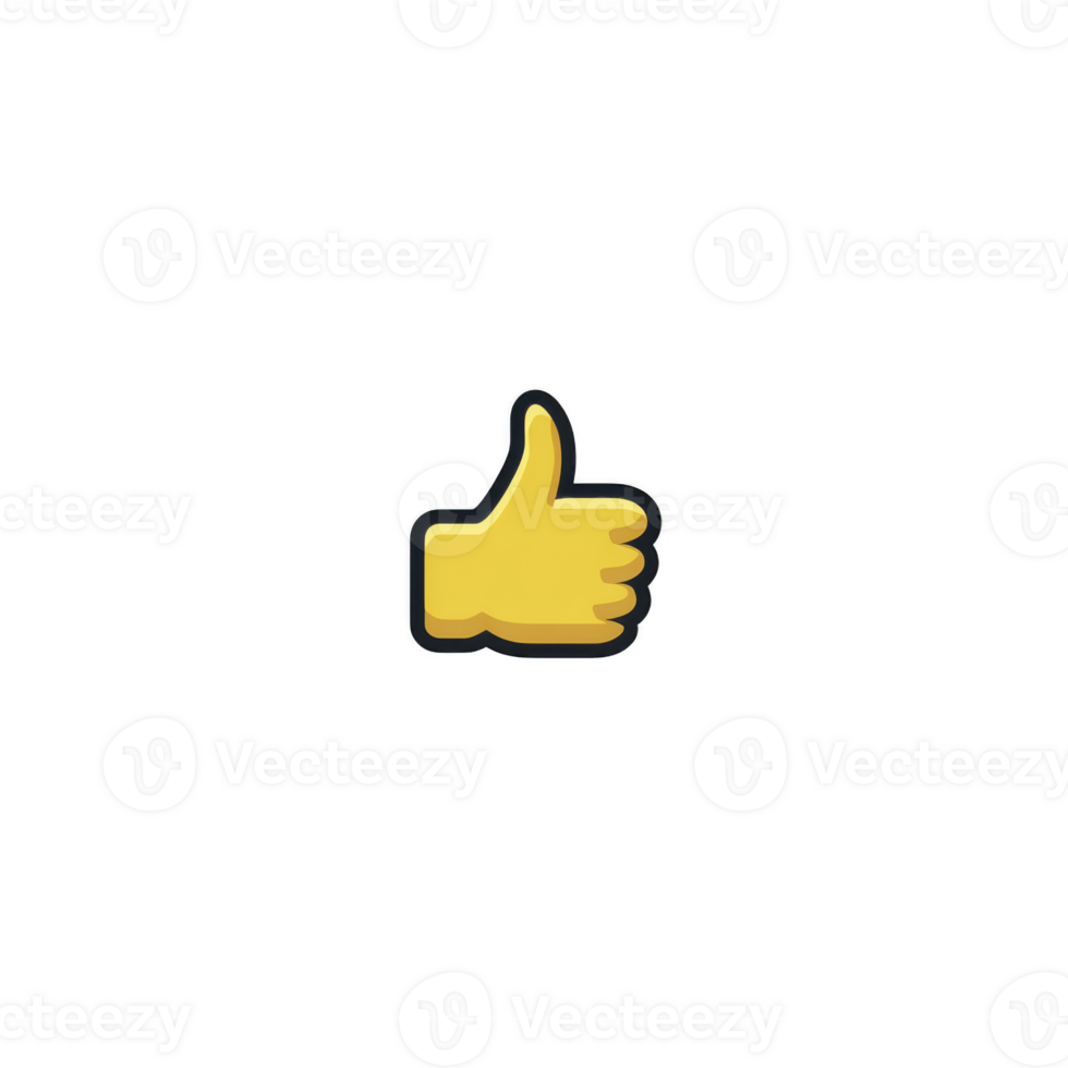 Yellow thumbs up emoji on transparent background symbolizes approval or agreement. simple design is universally recognized and often used in digital communication png