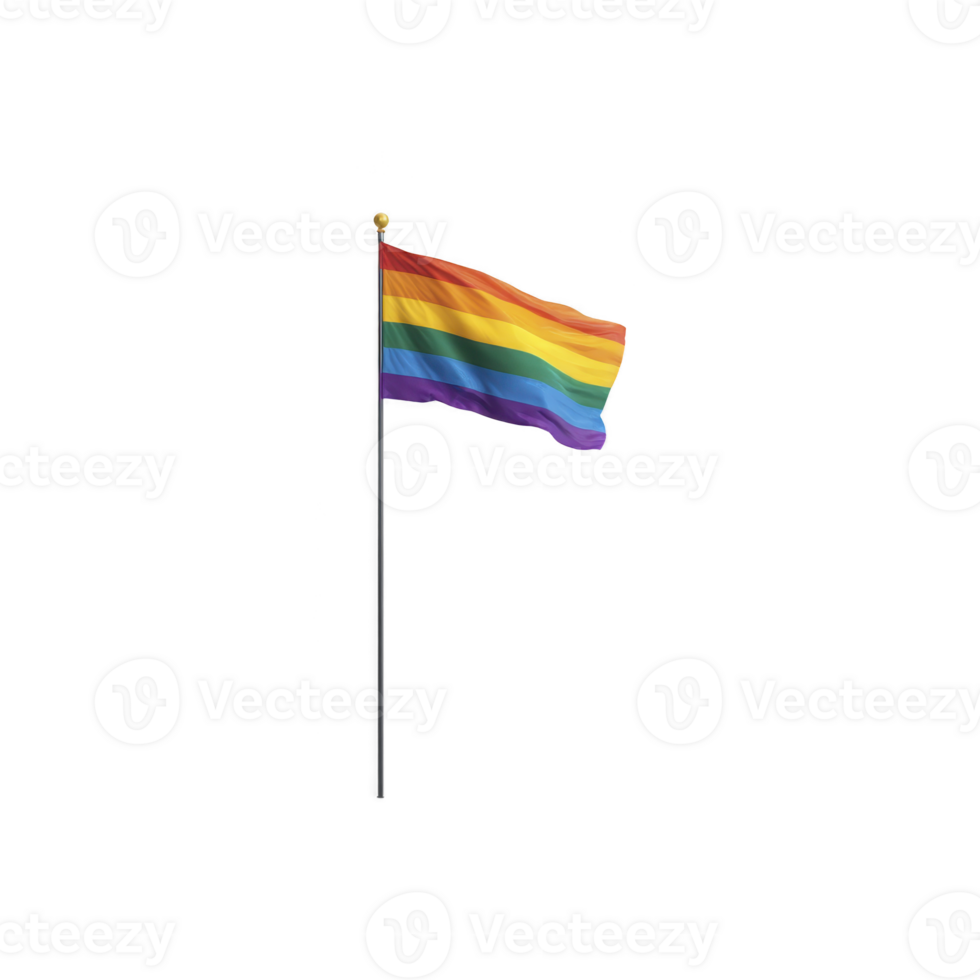 Vibrant rainbow flag waves proudly against clear background, symbolizing diversity and inclusion. flag features six horizontal stripes in red, orange, yellow, green, blue, and purple png