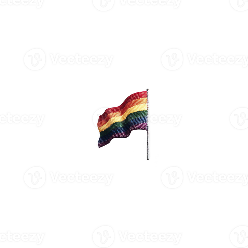 Colorful rainbow flag waves proudly against clear background, symbolizing diversity and inclusion. vibrant stripes represent unity and pride within LGBTQ community png