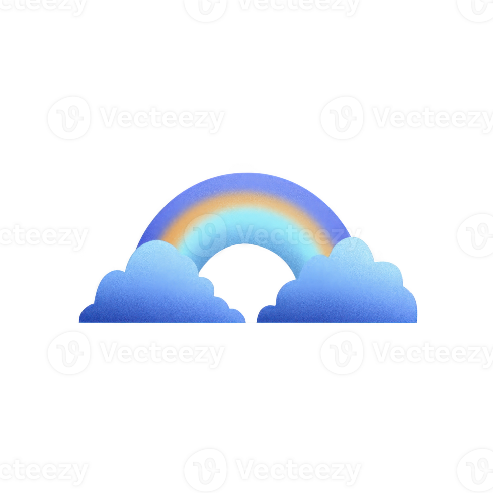 Vibrant rainbow arches over fluffy blue clouds, creating cheerful and whimsical scene. gradient colors of rainbow contrast beautifully with soft texture of clouds png