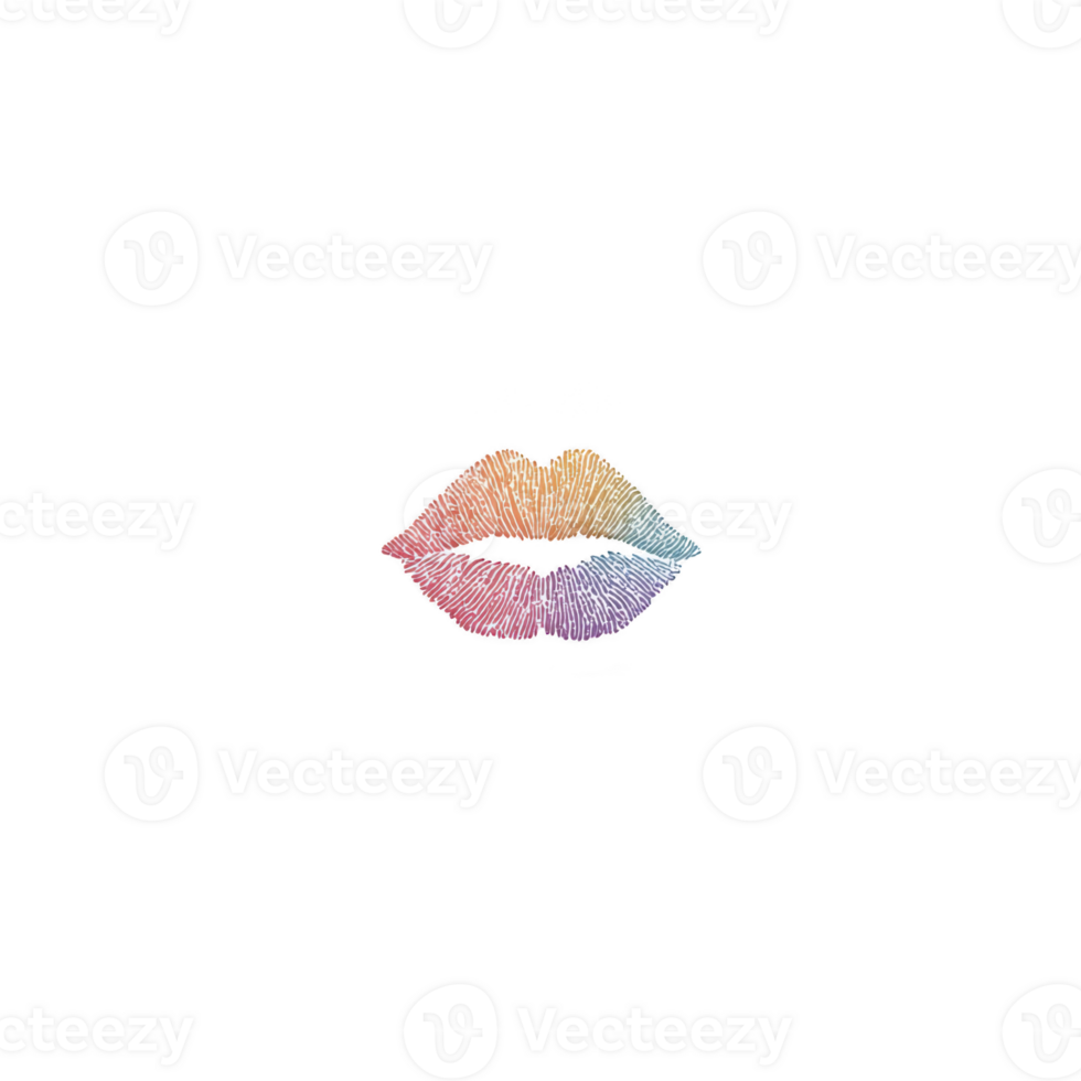Colorful lips illustration with gradient effect, featuring shades of orange, pink, and purple on transparency background, creating striking and artistic design png