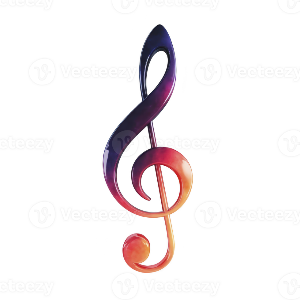 Colorful treble clef symbol with gradient of purple to red hues, representing music and creativity. design is artistic and vibrant, evoking sense of harmony and inspiration png