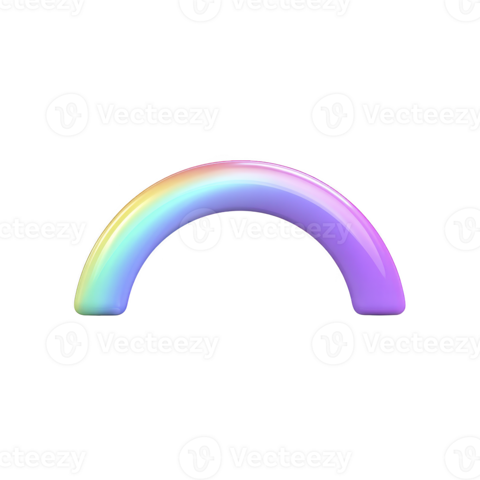Colorful, glossy rainbow arc with smooth gradient from purple to yellow on transparency background, creating vibrant and cheerful visual png