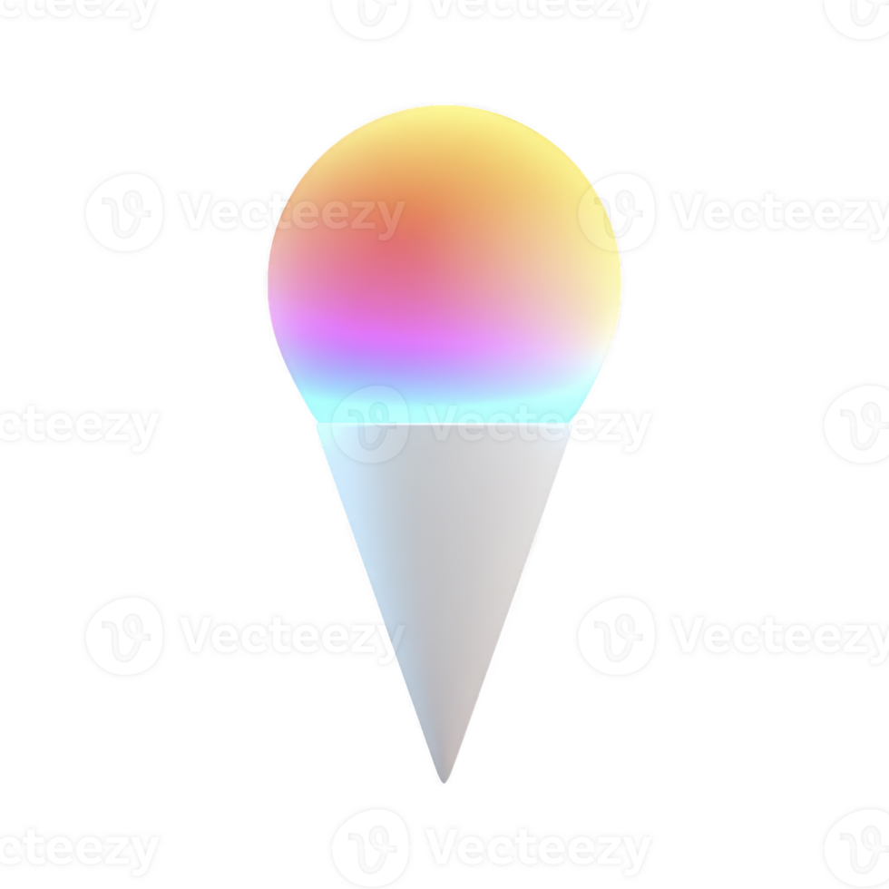 Colorful, glowing ice cream cone with gradient sphere on top creates whimsical and modern design. vibrant colors blend seamlessly, giving futuristic and playful feel png