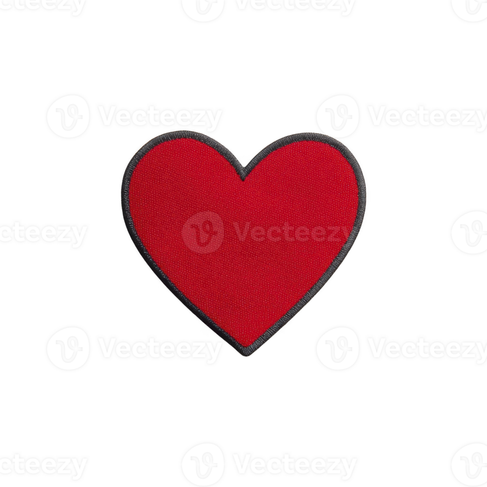 Red heart patch with black border, symbolizing love and affection, isolated on transparency background. This simple design is often used in fashion and crafts png