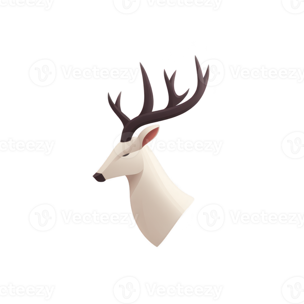 Stylized illustration of deer head with large antlers, featuring minimalist design and neutral colors, conveying sense of elegance and calm png