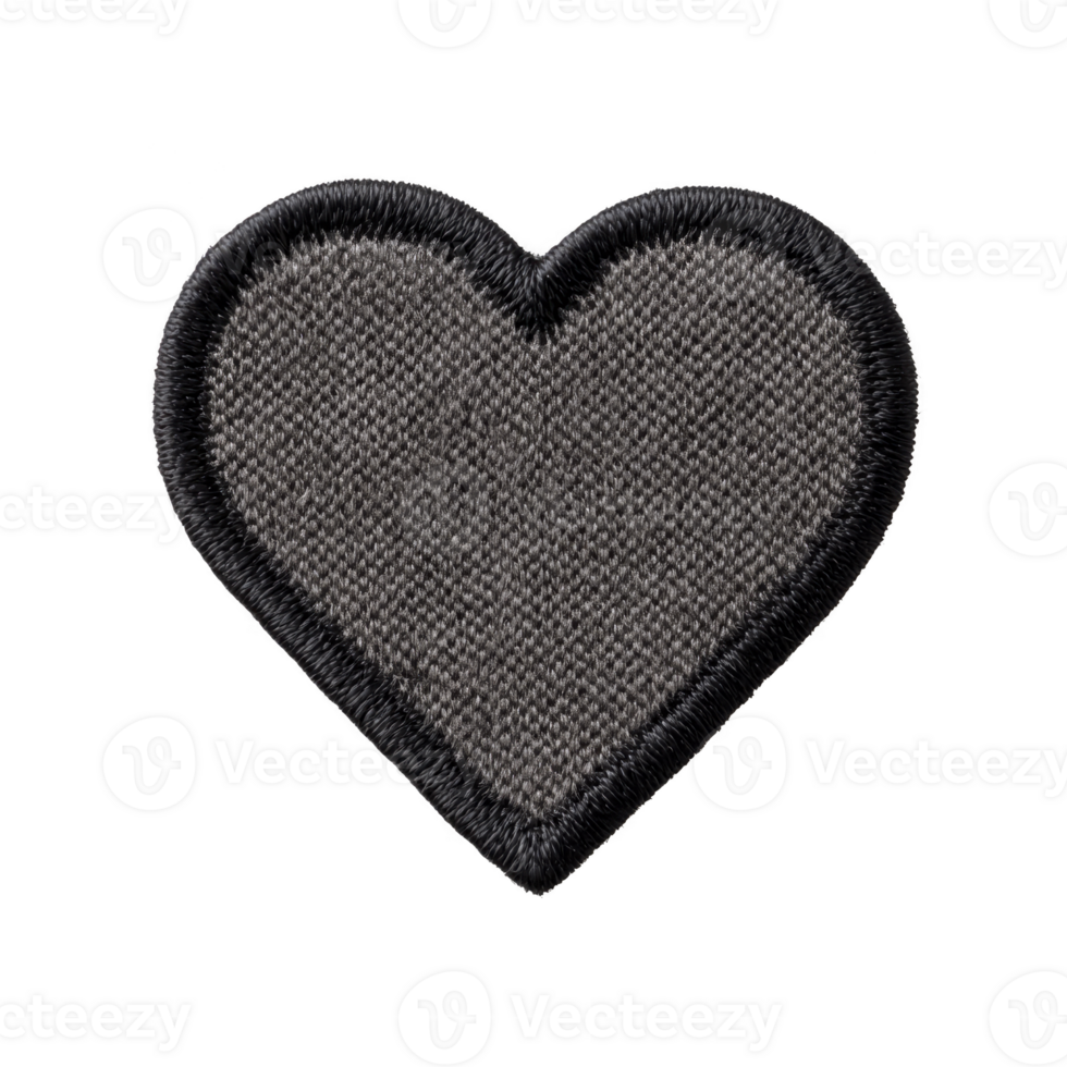 Textured gray heart shaped patch with black border, suitable for clothing or accessories, conveys sense of warmth and style. fabric texture adds tactile element png