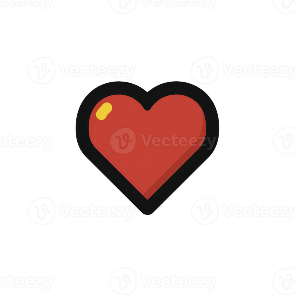 Red heart icon with black outline and glossy highlight, symbolizing love and affection. simple design is often used in digital communication to express emotions png