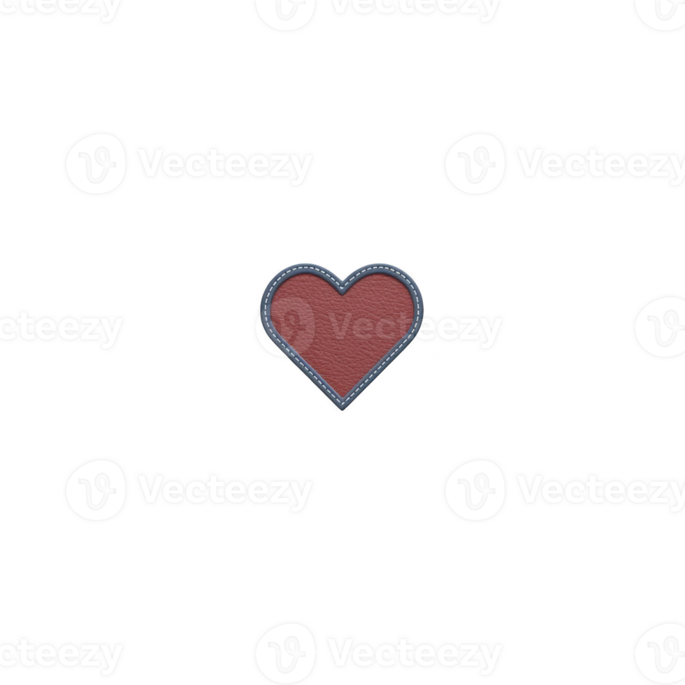Red heart shaped patch with textured surface and stitched border, isolated on transparency background, conveys sense of love and affection png