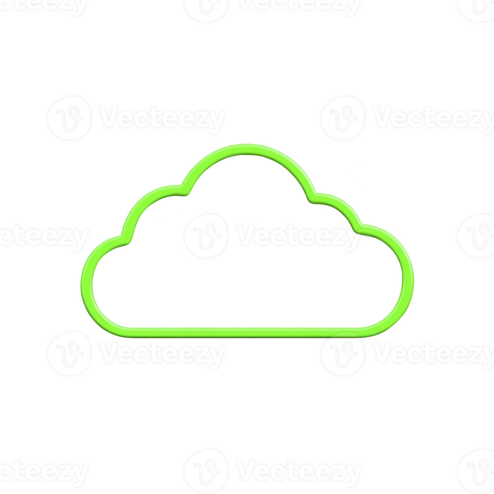 Bright green cloud outline on transparency background, symbolizing digital storage or cloud computing. simple design is modern and minimalistic, conveying sense of technology and innovation png