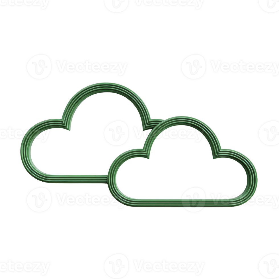 Two green outlined cloud icons on transparent background, symbolizing digital storage or weather. simple design is modern and minimalistic png