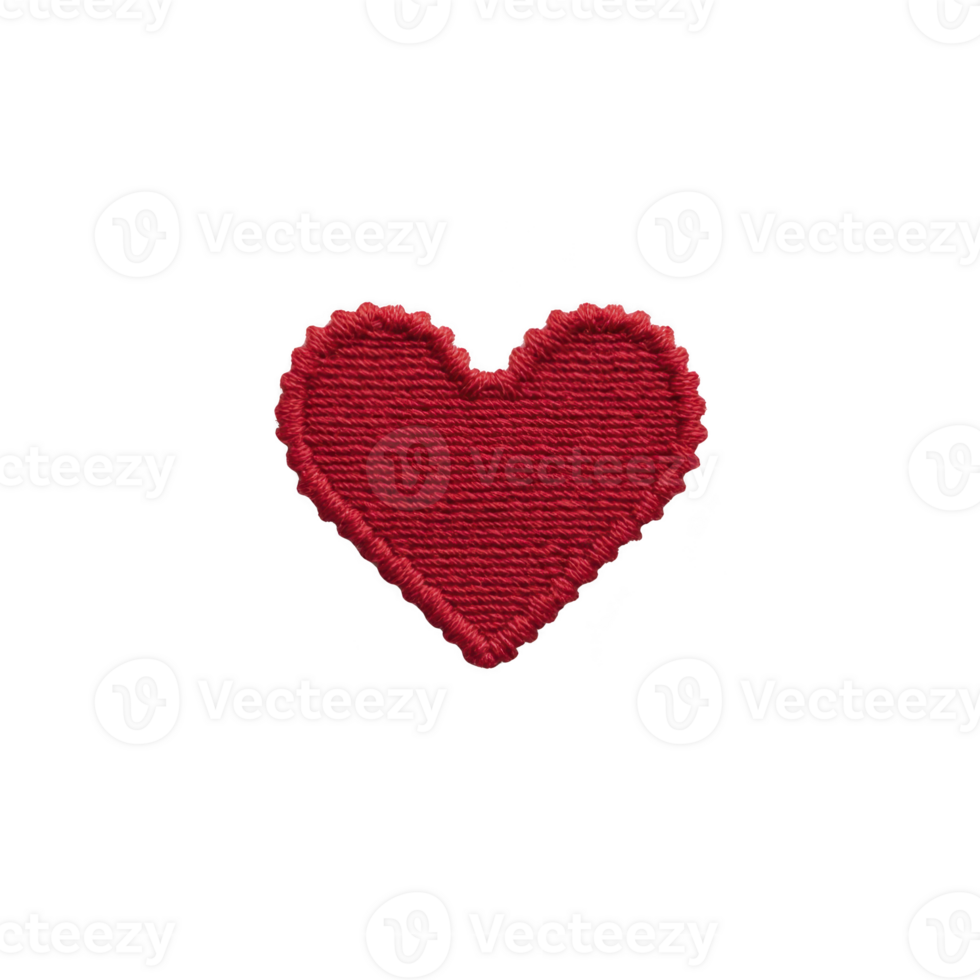 Red embroidered heart patch with textured stitching on transparency background, symbolizing love and affection. patch is simple yet expressive, ideal for clothing or accessories png