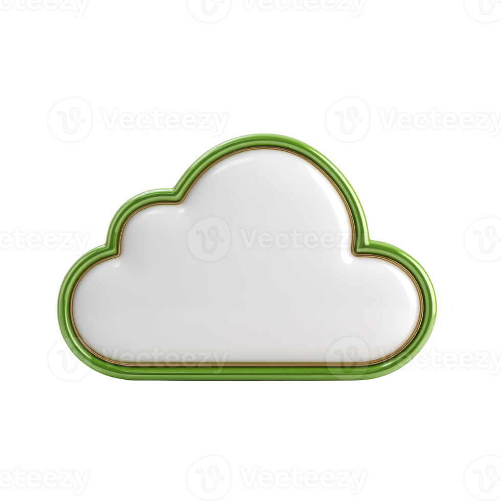 3D cloud icon with glossy white surface and green outline, symbolizing cloud computing or weather. design is simple and modern, suitable for digital or environmental themes png