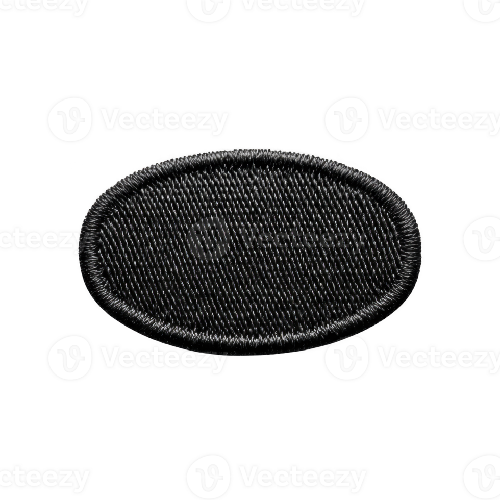 This shows black oval patch with textured surface and stitched edges, suitable for clothing or accessories. patch appears durable and versatile for various uses png