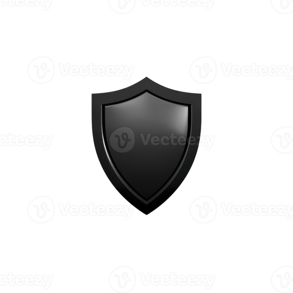 Sleek black shield icon with glossy finish. symbolizing protection and security. png