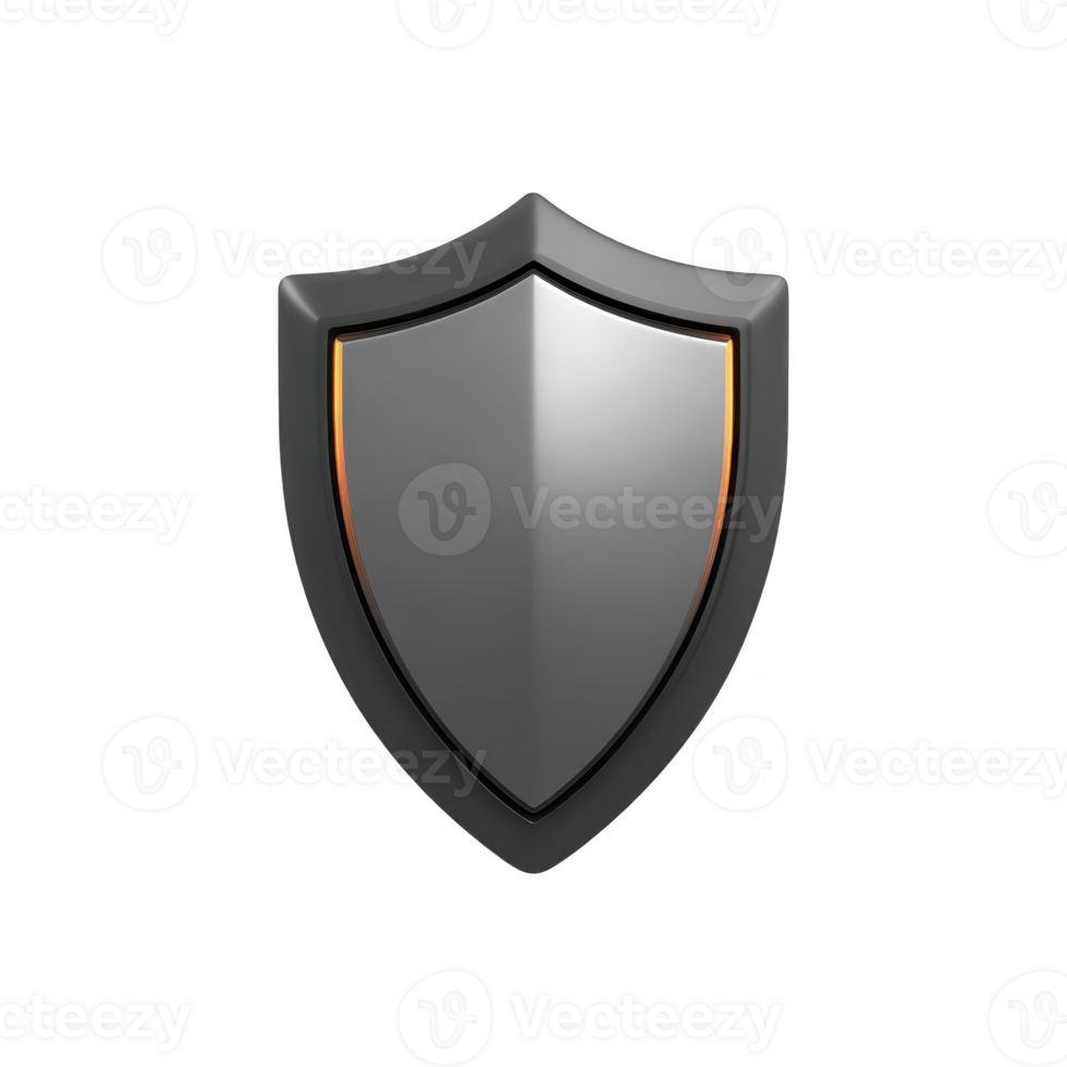 Sleek, metallic shield with glossy finish and subtle orange accents, symbolizing protection and security. design is modern and minimalistic, ideal for digital or graphic use png