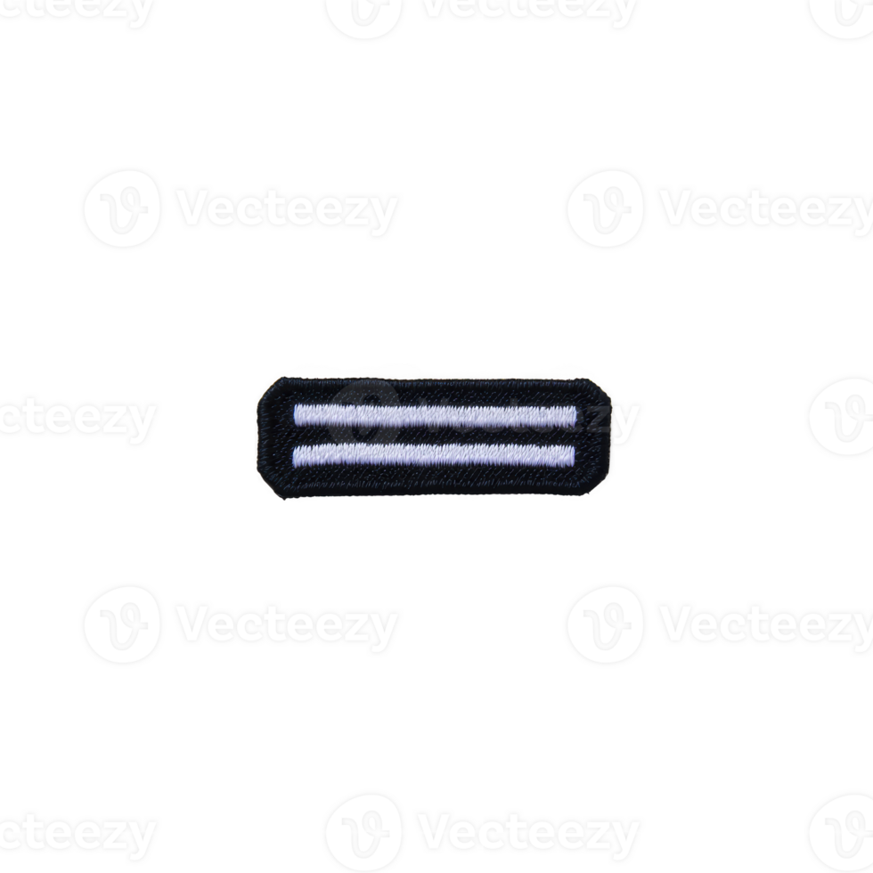 This shows black fabric patch with two parallel white stripes, often used as symbol or insignia. patch is rectangular and has simple, minimalist design. black fabric patch with two white stripes png