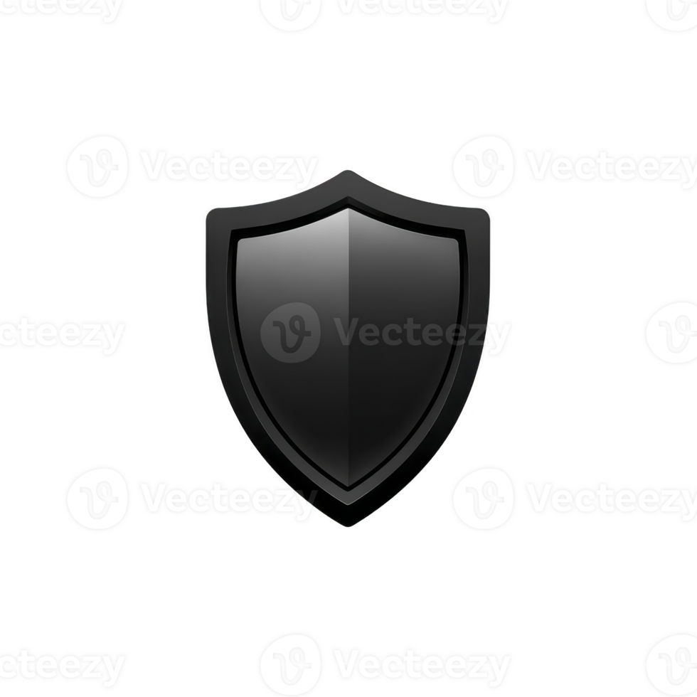 Sleek black shield icon with glossy finish. symbolizing protection and security. minimalist design is ideal for digital applications. conveying strength and safety png