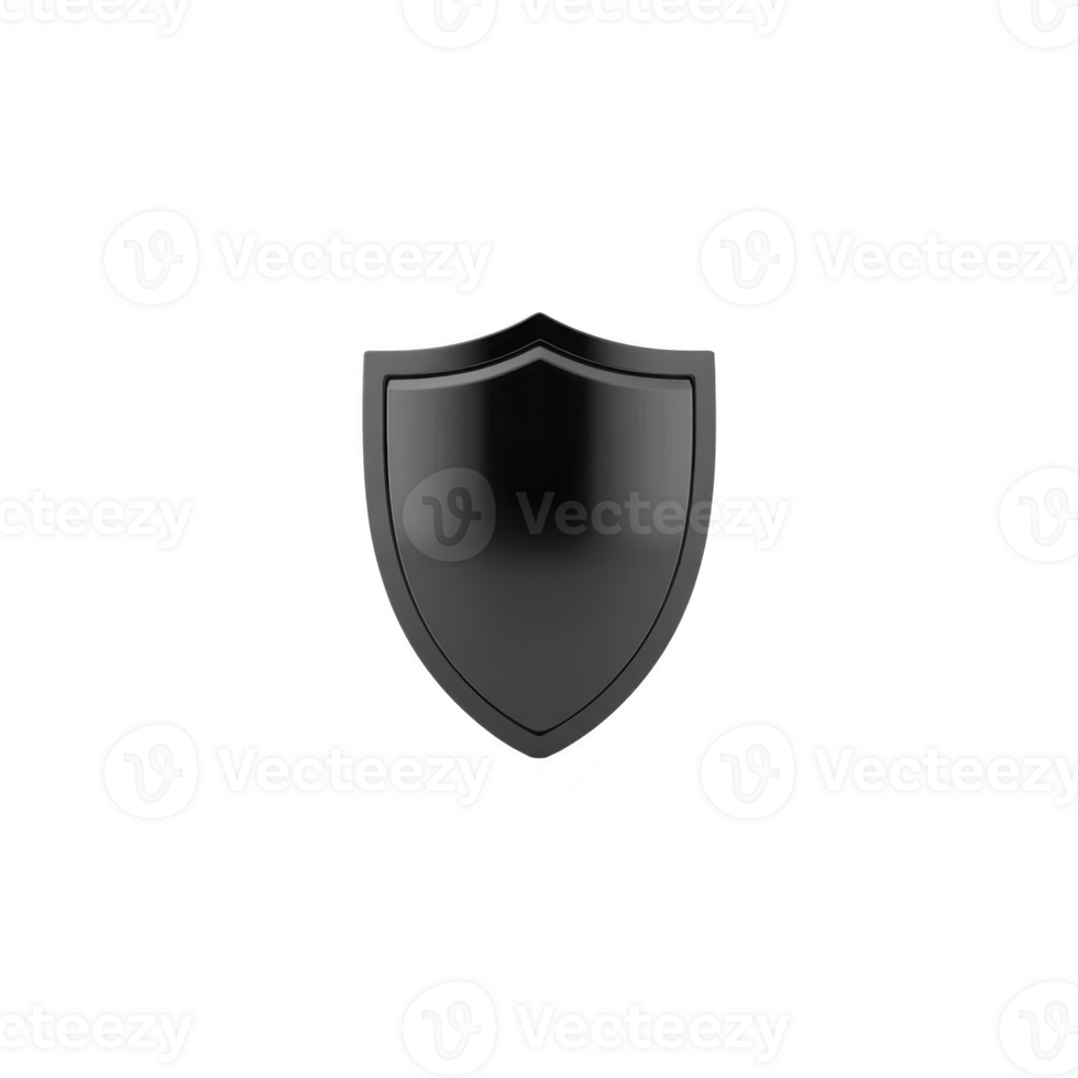 Sleek black shield icon with glossy finish. symbolizing protection and security. minimalist design is ideal for digital applications, conveying strength and safety png