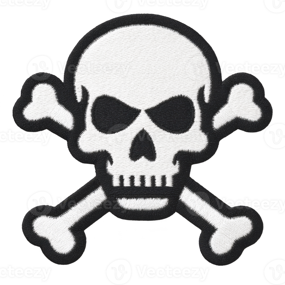 Skull and crossbones emblem with bold, black outline, often associated with danger or pirate themes. design is simple yet striking, conveying sense of caution or adventure png